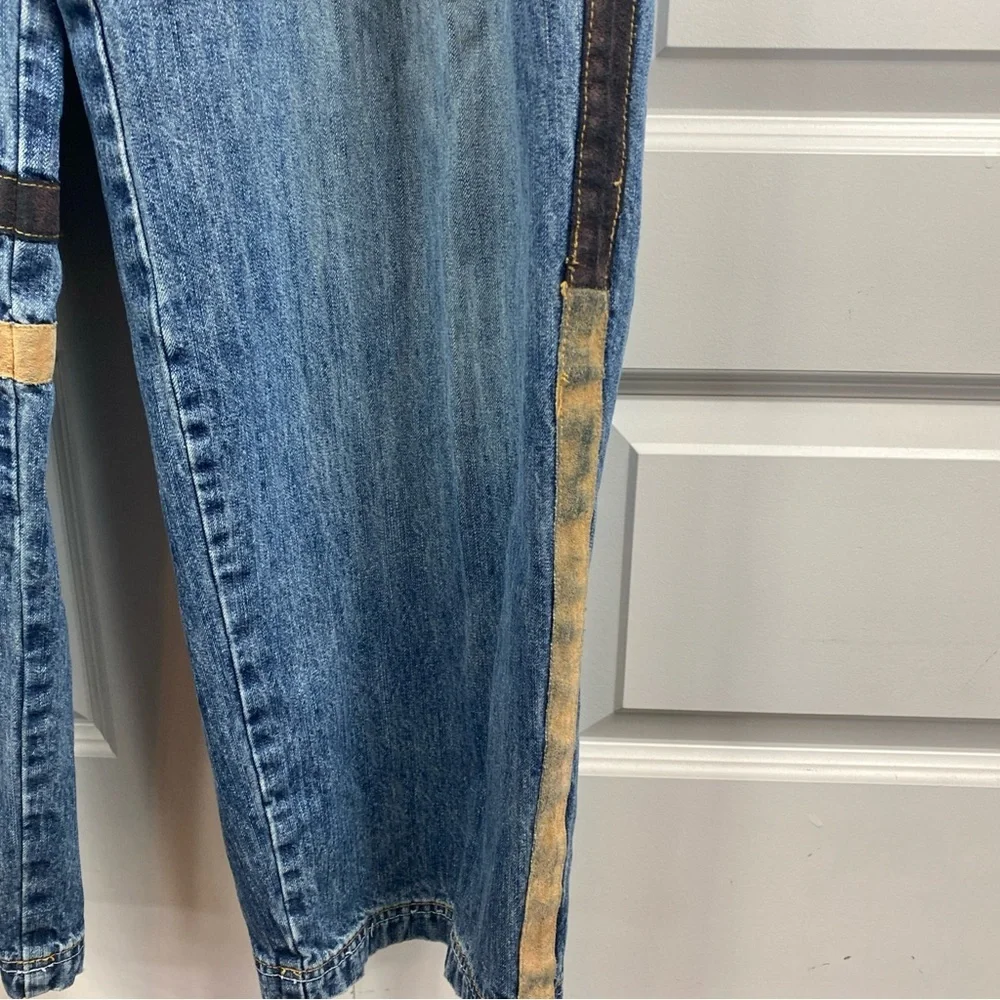 Clench Jeans Mens Y2K Jeans 36x32 Denim Grunge  Hip Hop Suede Stipe 2 Tone Patch